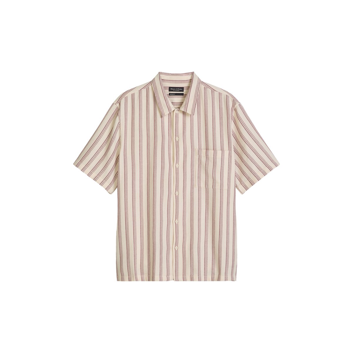 Chemise à manches courtes regular en coton biologique en Leno-Weave beige, MARC O'POLO