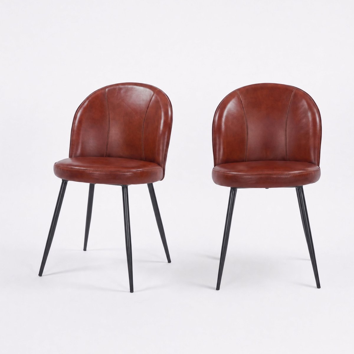 Lot de 2 chaises en cuir de buffle - CÉLESTIN marron rouge, MAISON PAVANE