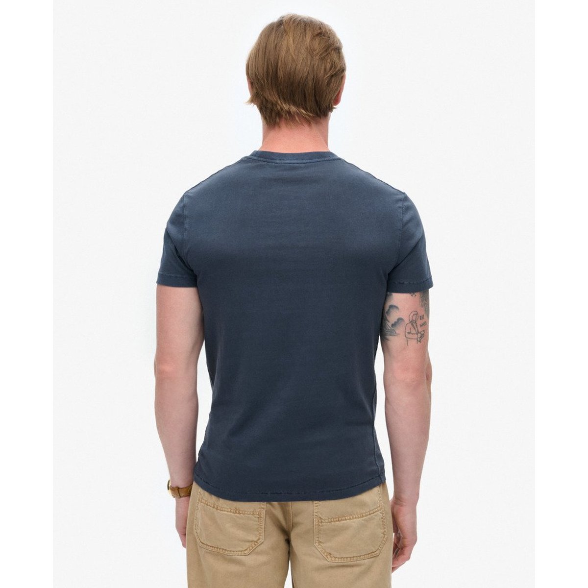 T-shirt délavé à poche Essential bleu marine éclipse délavé, SUPERDRY