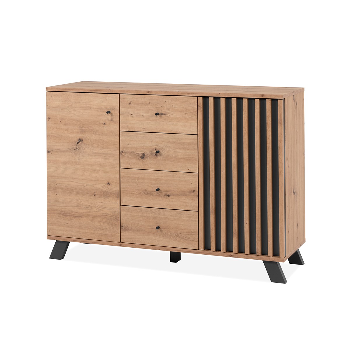 Buffet 2 portes et 4 tiroirs décor chêne artisan L118 cm - LUBLIN bois clair, CALICOSY