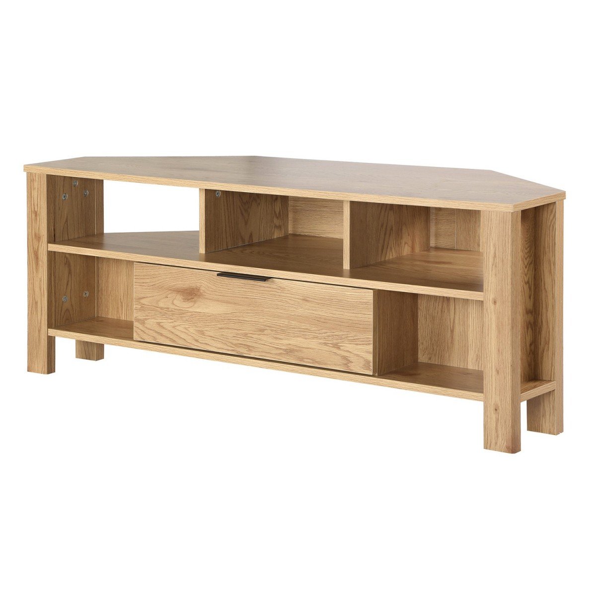 Meuble TV d'Angle 1 Tiroir Décor Chêne - L120 cm bois clair, CALICOSY