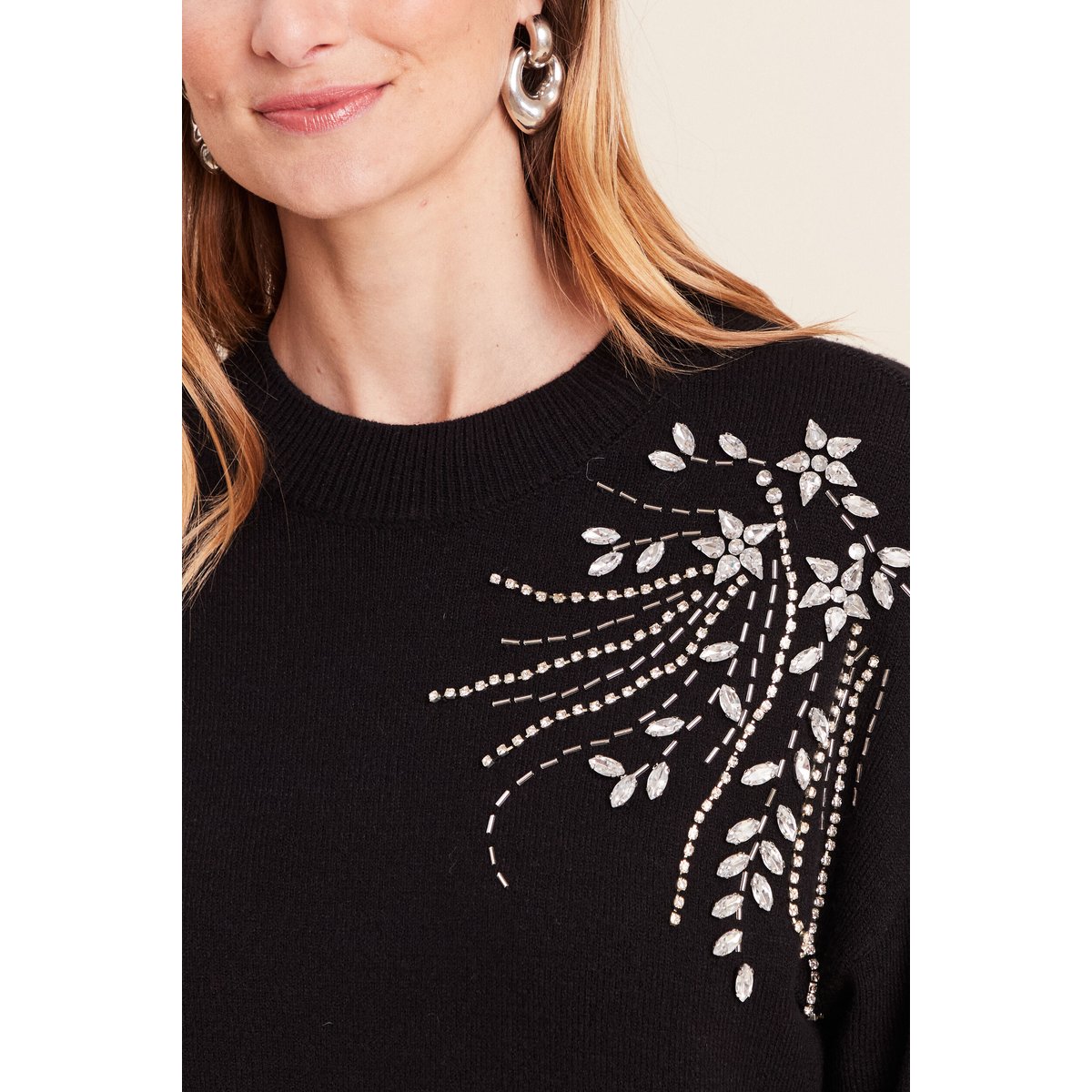 Pull col montant manches longues strass noir, BREAL