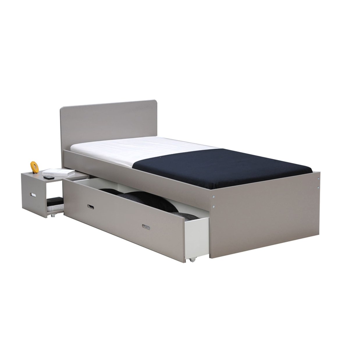 Lit tiroir enfant bois avec chevet gris, TERRE DE NUIT