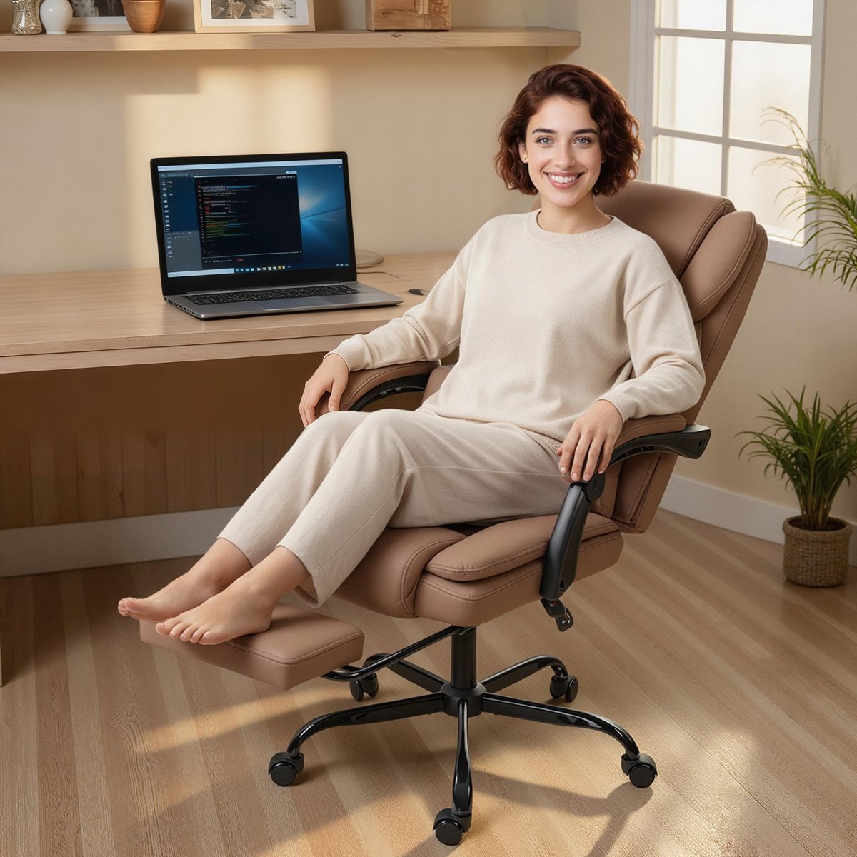 Chaise de bureau Cuir synthétique Marron marron, HOMCOM