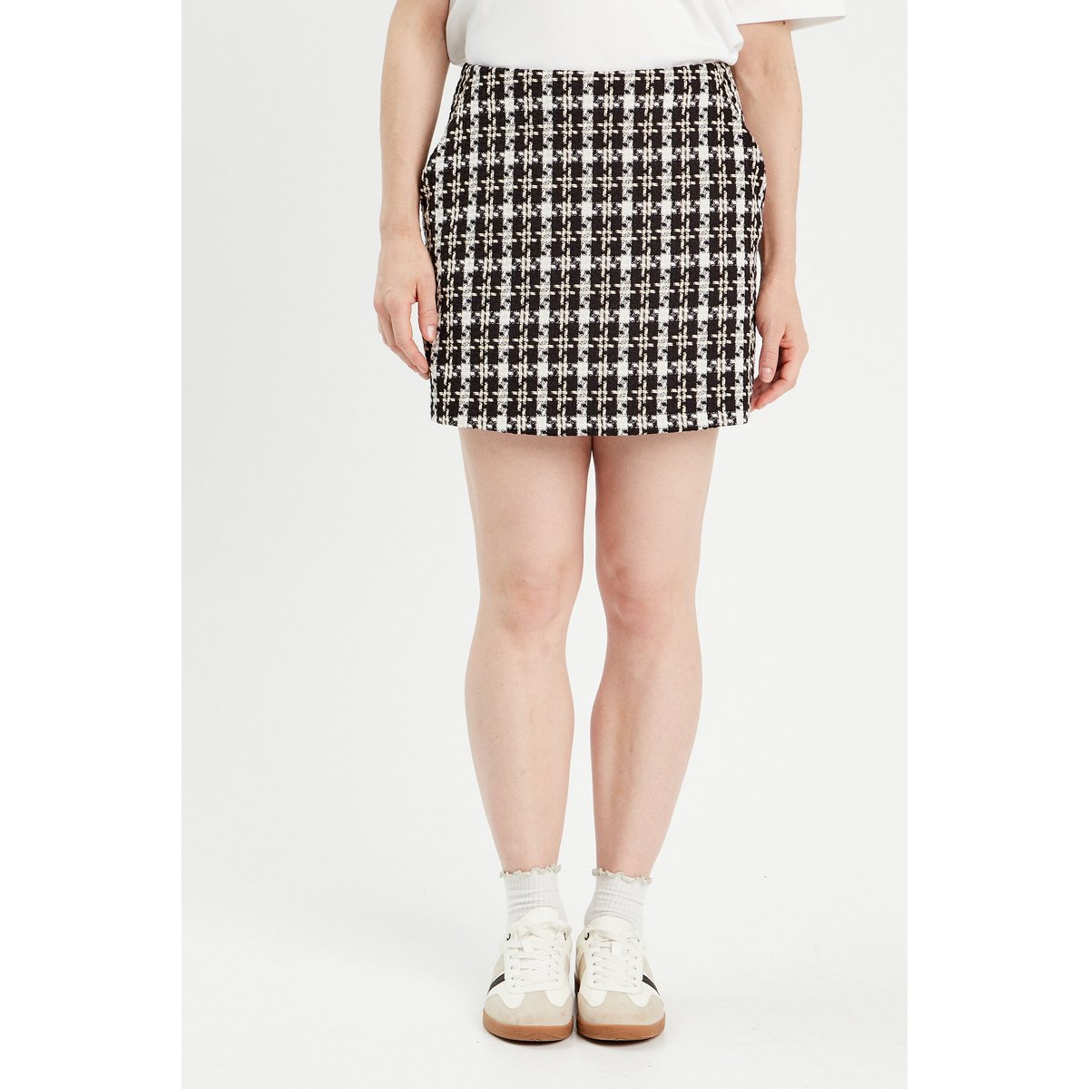 Jupe-short trapèze tweed noir, CACHE CACHE