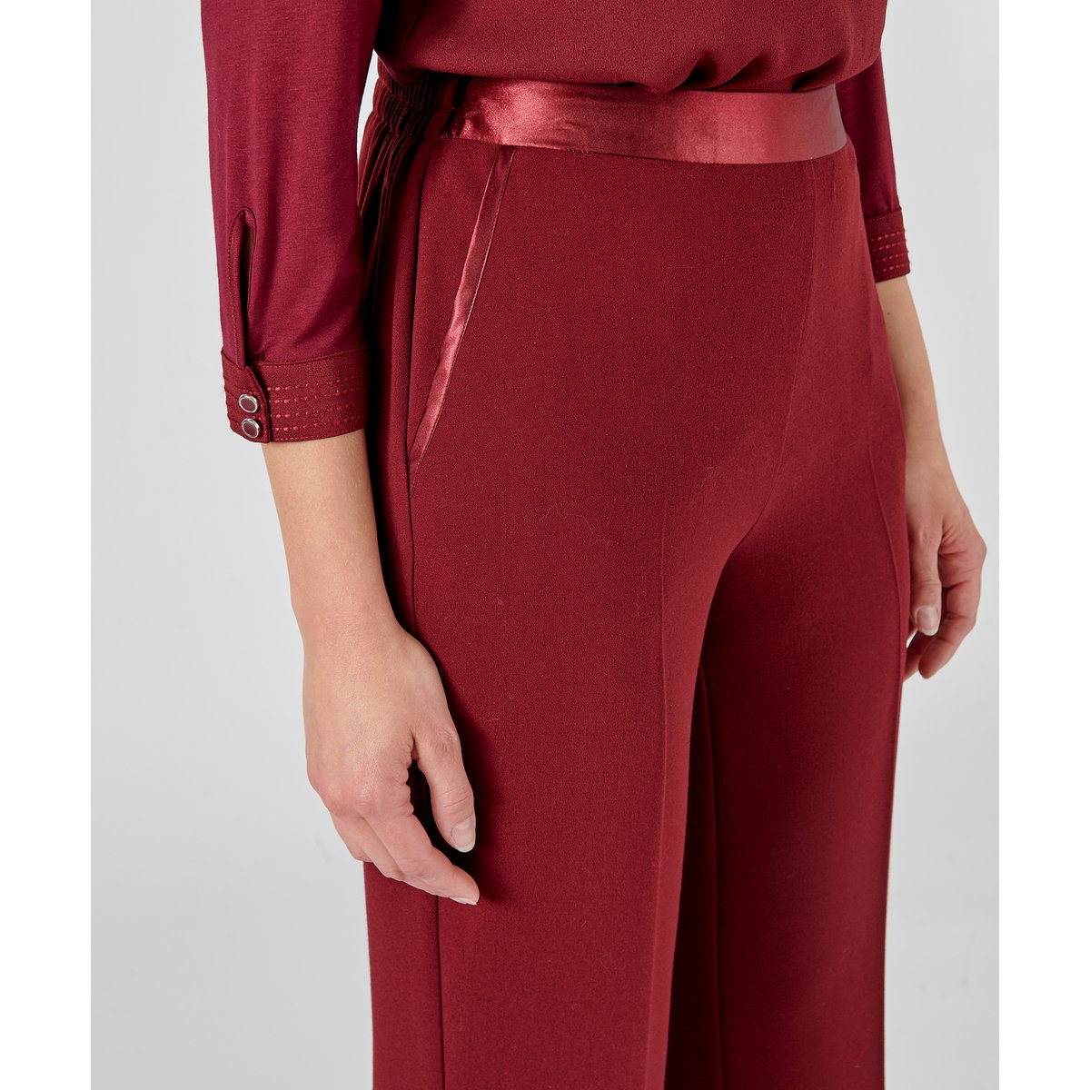 Pantalon ample ceinture satinée rouge bordeaux, DAMART