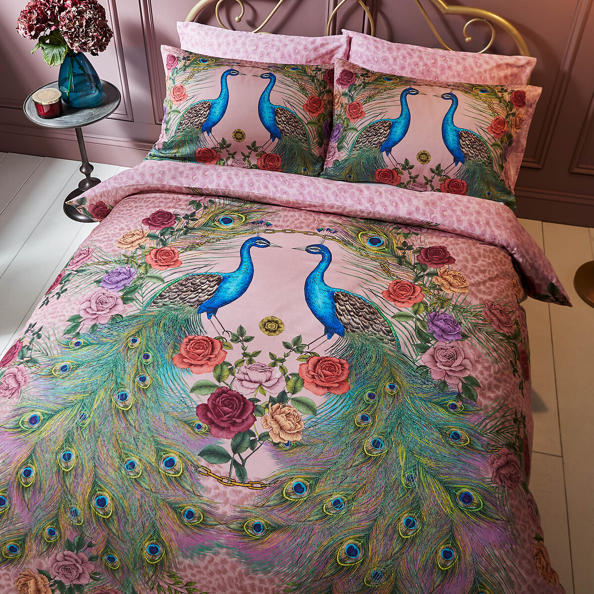 Xanadu Peacock 100% Cotton Duvet Cover and Pillowcase Set pink, MATTHEW WILLIAMSON