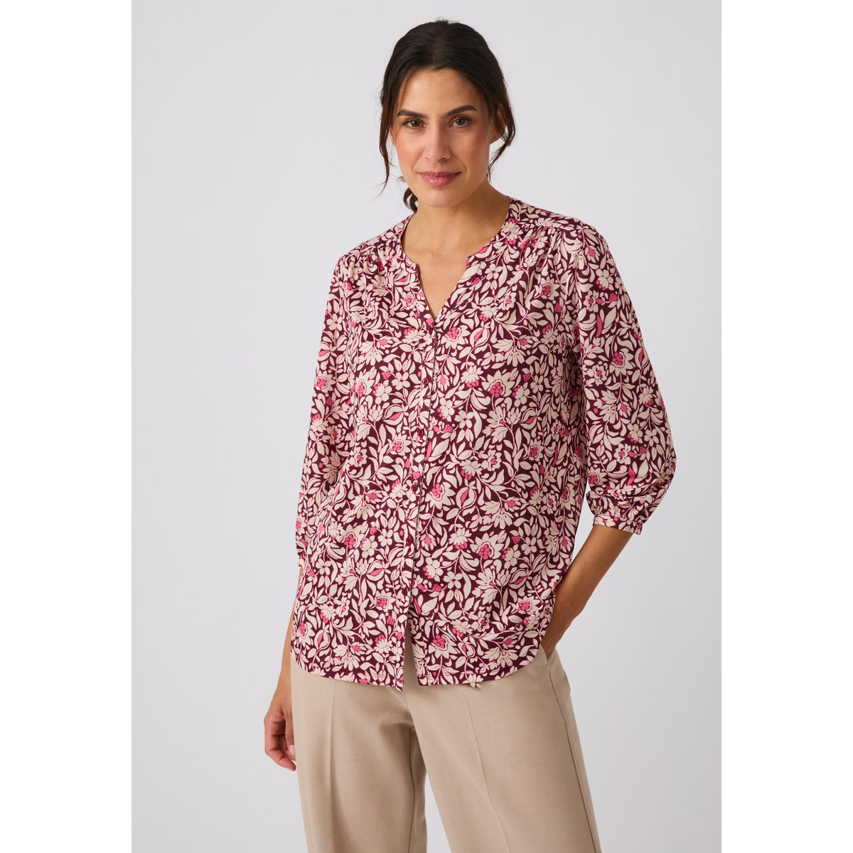 Chemisier maille crêpe rose fleuri, DAMART