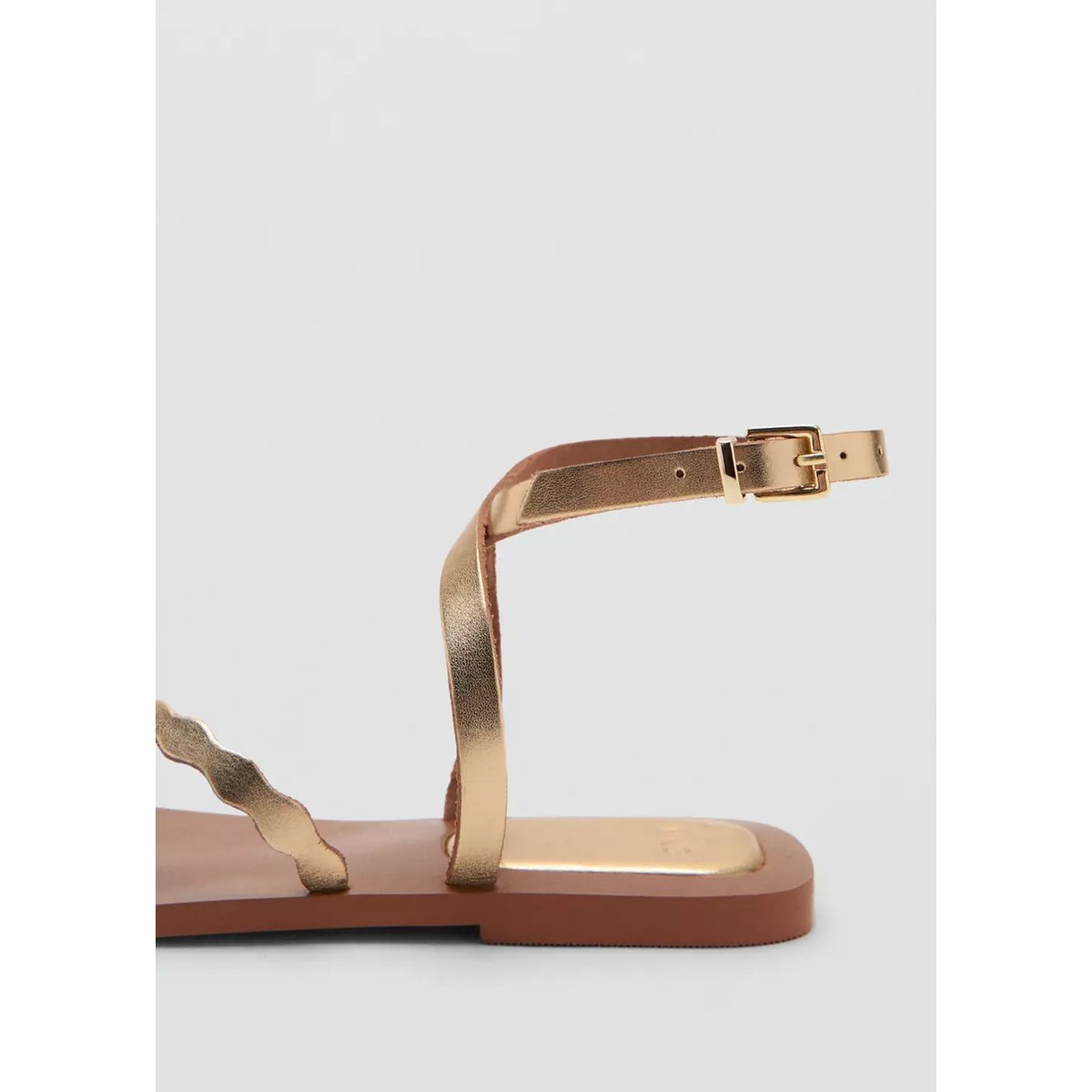 Sandales cuir festonné or, MANGO TEEN