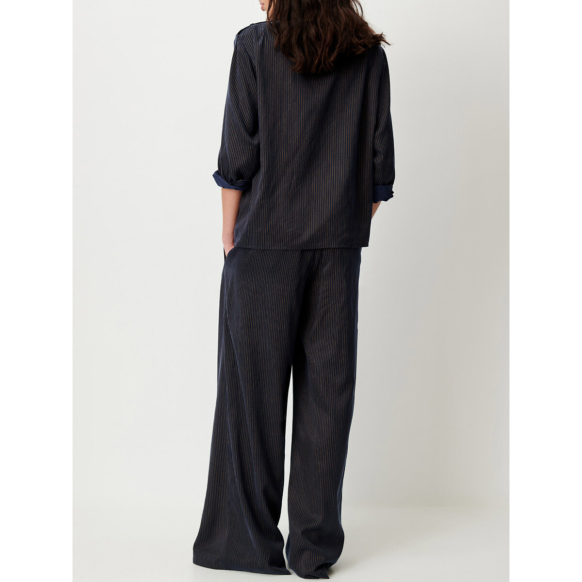 Pantalon large à fines rayures avec ceinture, RIM marine, SESSUN