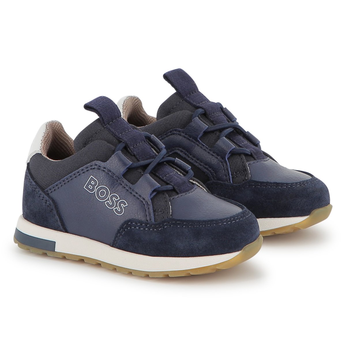 Sneakers in materiali misti bleu cargo, BOSS KIDSWEAR
