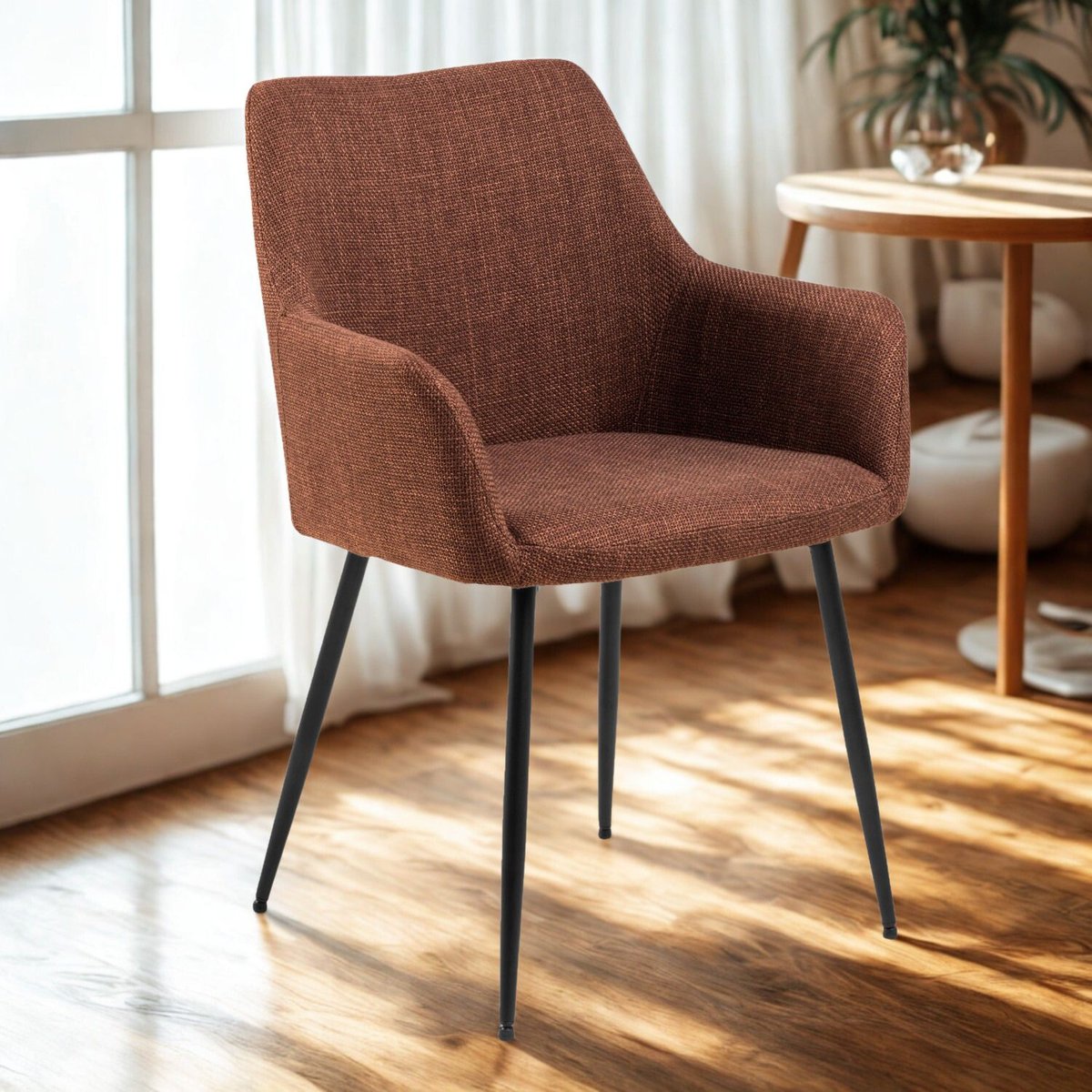 Lot de 2 chaises avec accoudoirs en tissu et acier LIZZY rouge, TOILINUX