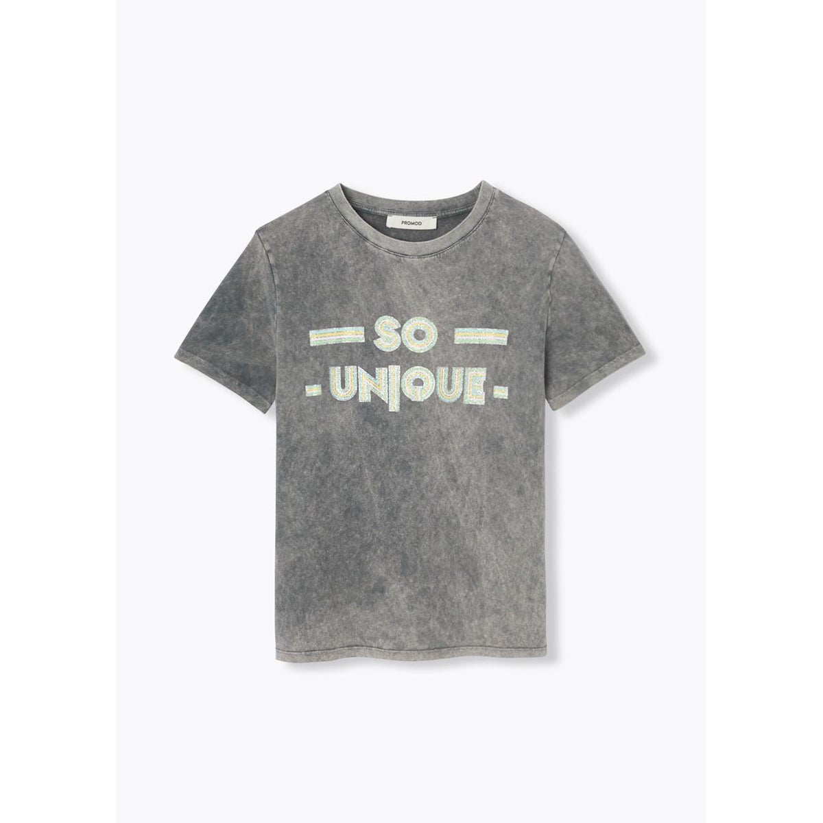 T-shirt à message so unique imprimé gris, PROMOD