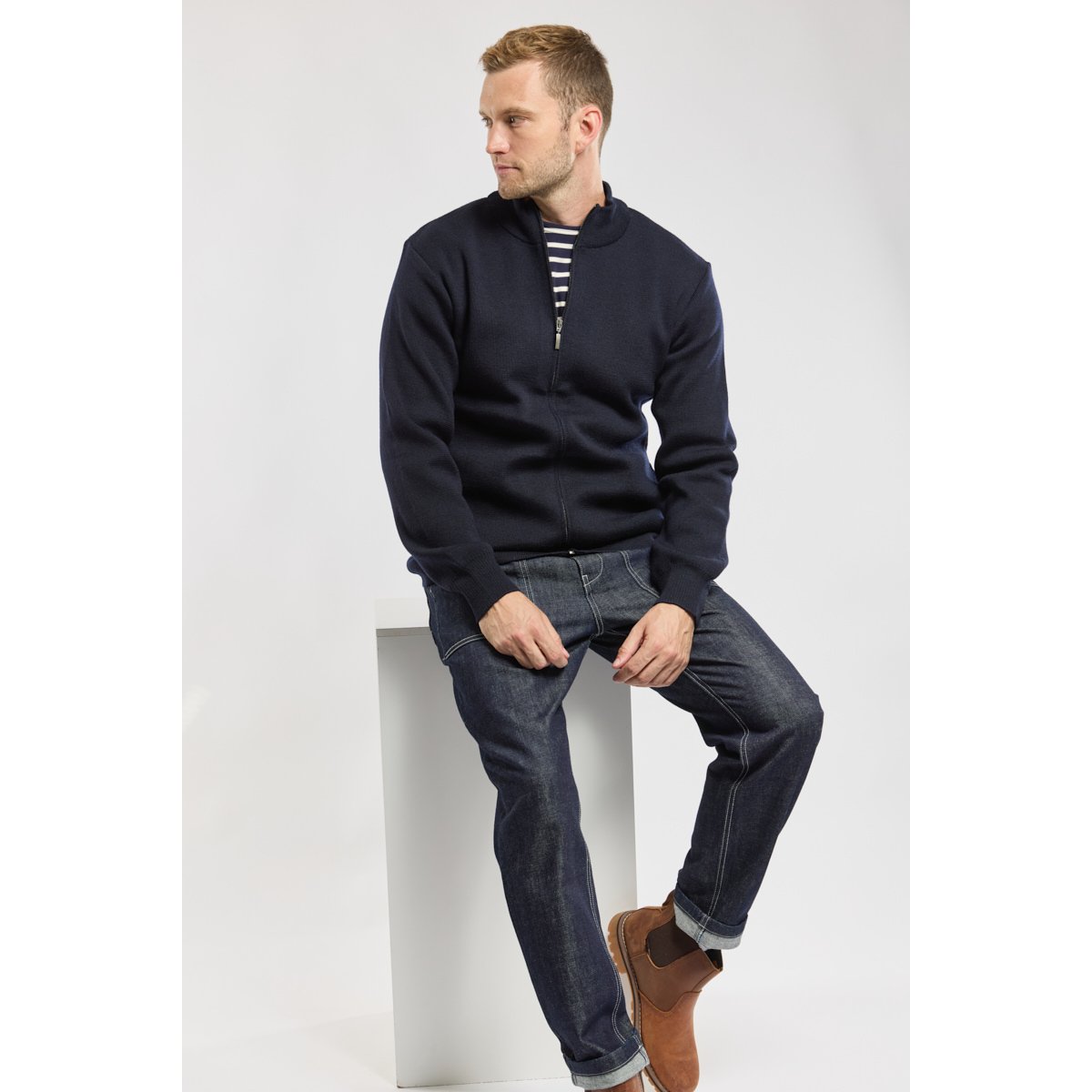 Cardigan en laine PLOUESCAT navire, ARMOR-LUX