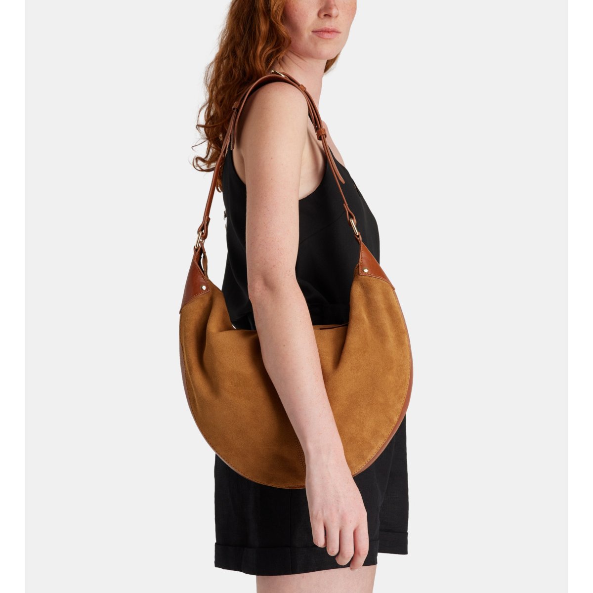 Sac à main hobo roby cuir et daim camel marron, GALERIES LAFAYETTE