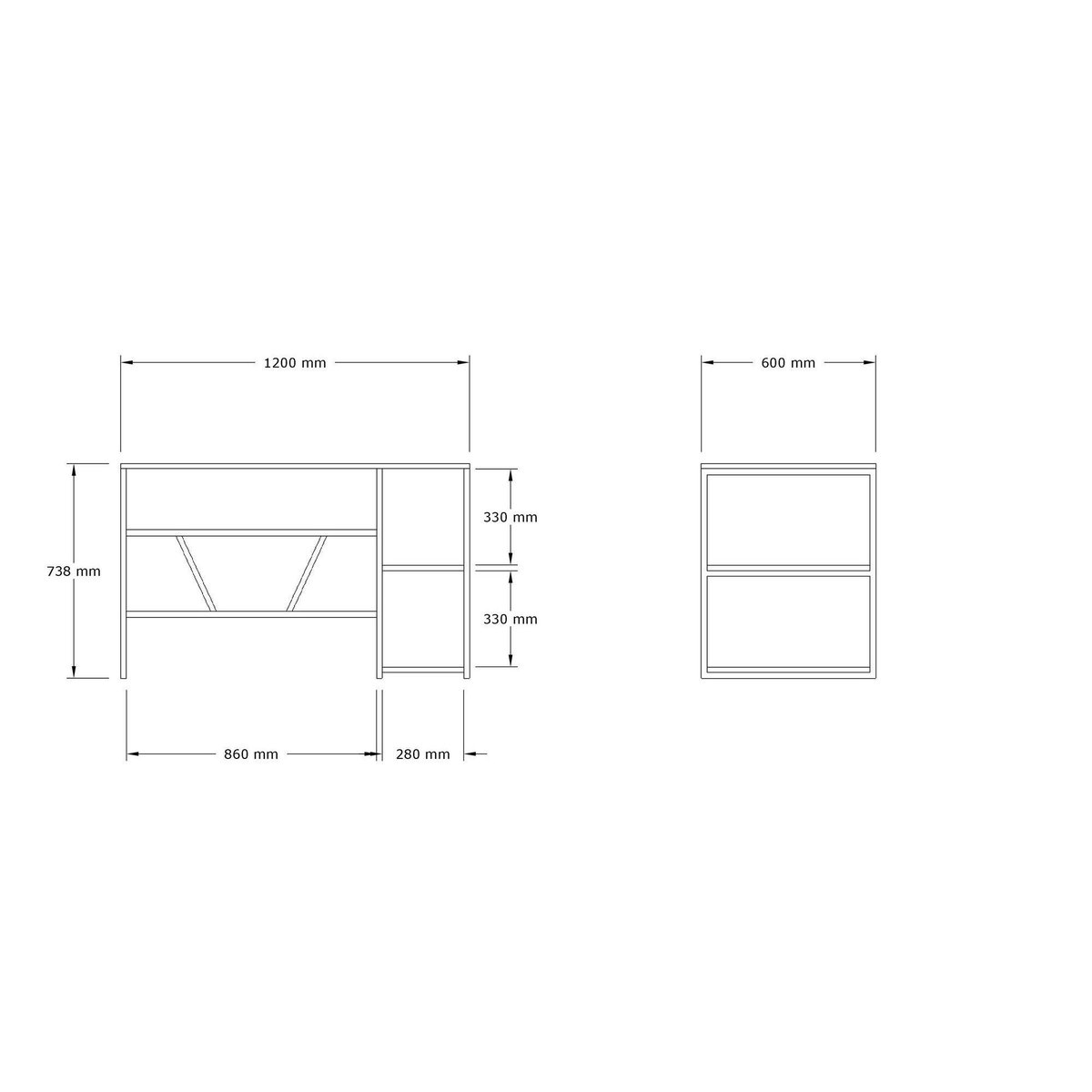 Bureau 120 cm 2 niches JENA chêne, PIER IMPORT