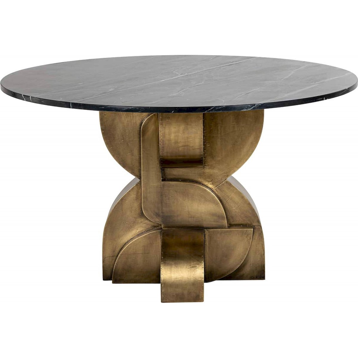 Table de salle à manger en marbre, MADDOX noir marbré et bronze, RECOLLECTION