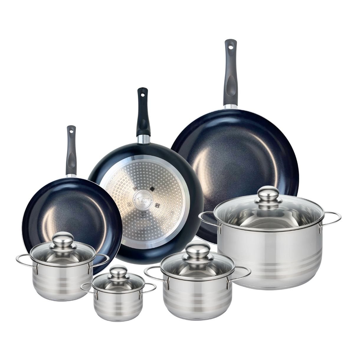 3 poêles 24/28/32cm + 4 faitouts 12/14/16/24cm PRIMA BRILLANT noir, ELO