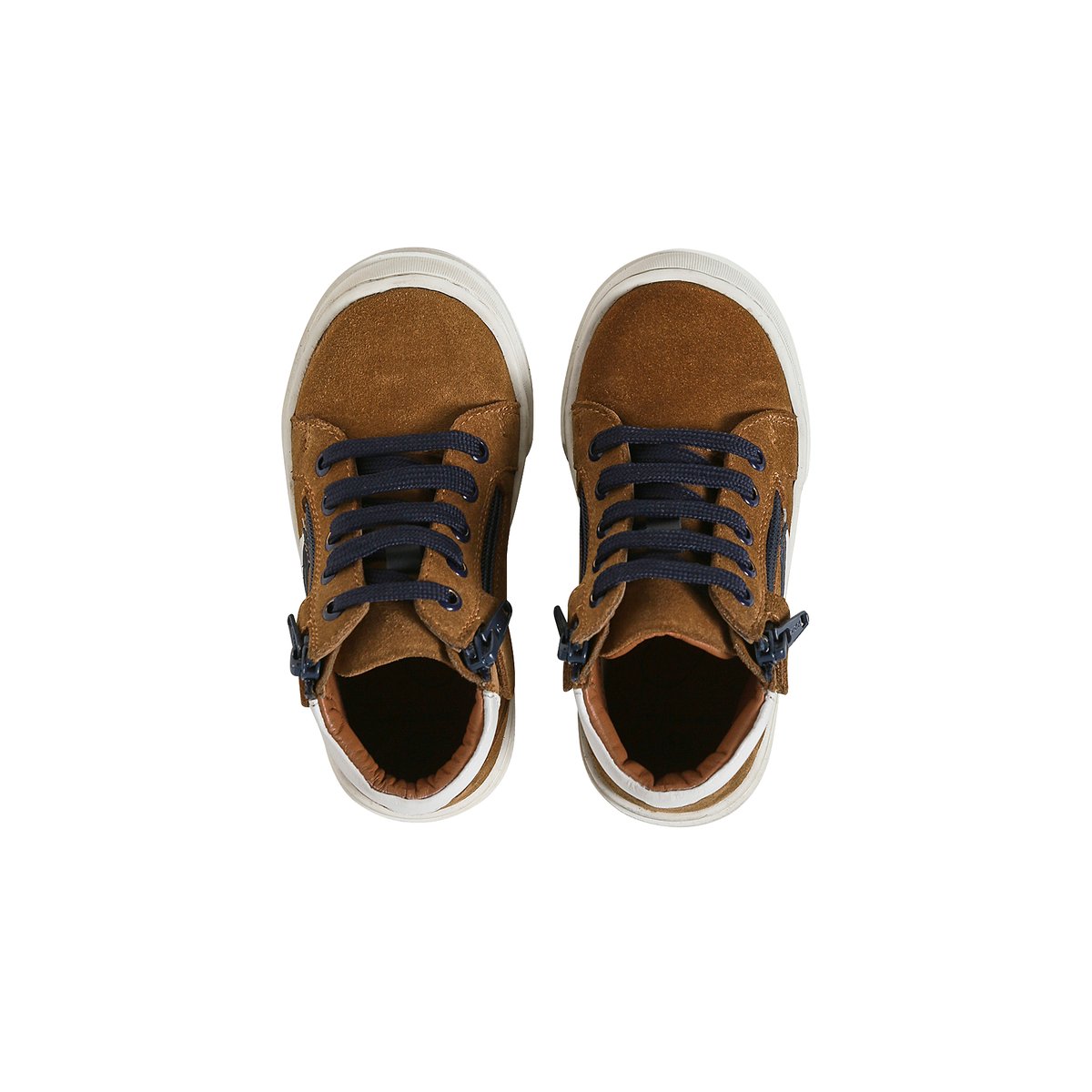Chaussures enfant cuir montantes zippées et lacées marron, VERTBAUDET