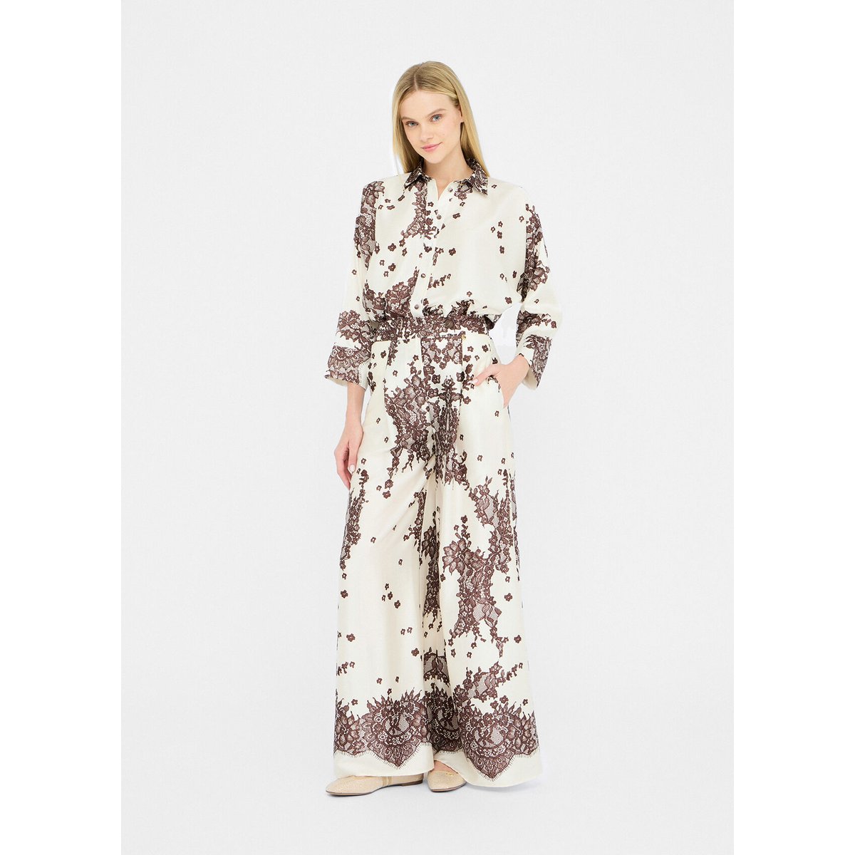 Pantalon en sergé imprimé marron, LIU JO