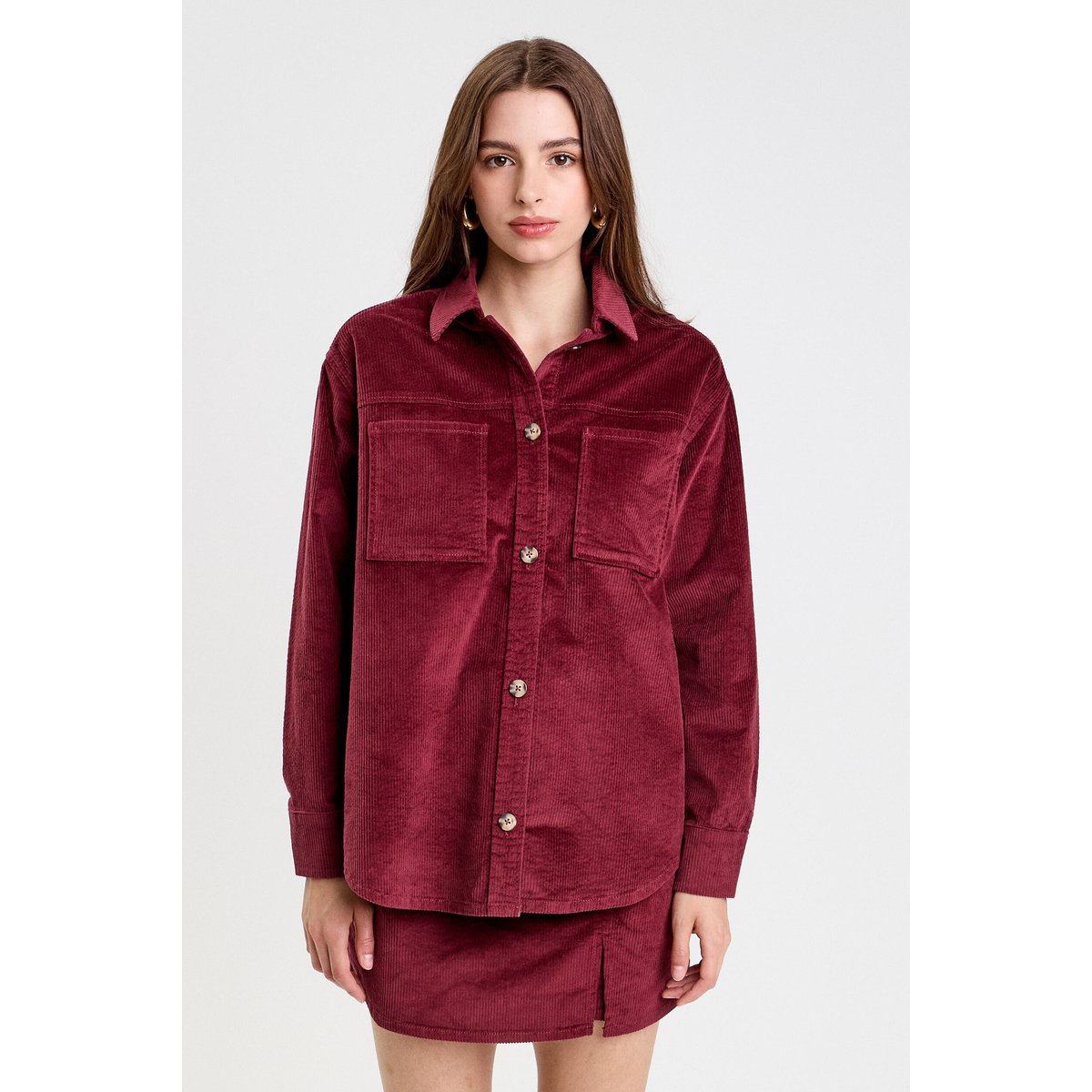 Chemise oversize en velours bordeaux, CACHE CACHE