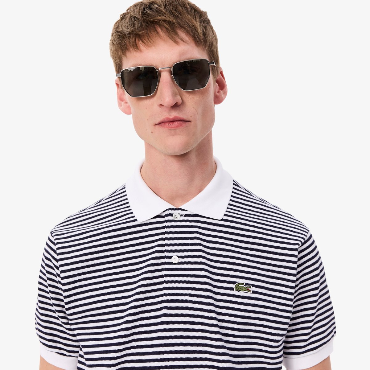 Polo L.12.12 classic fit en Petit Piqué rayé blanc-522, LACOSTE