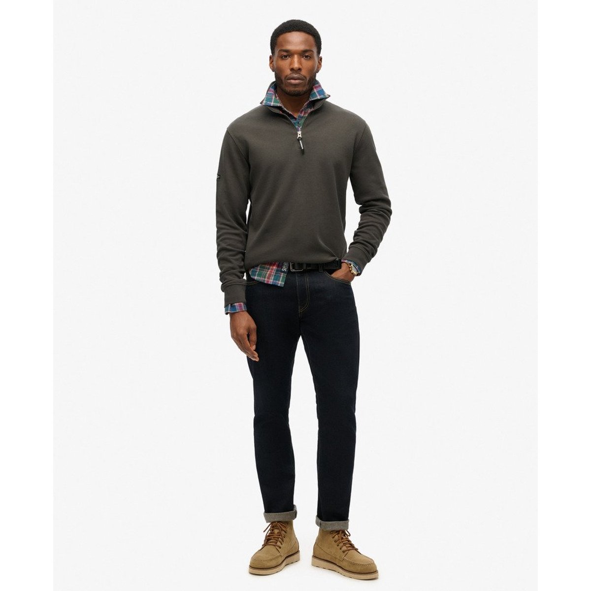 Sweat à col zippé et logo Utility noir délavé, SUPERDRY