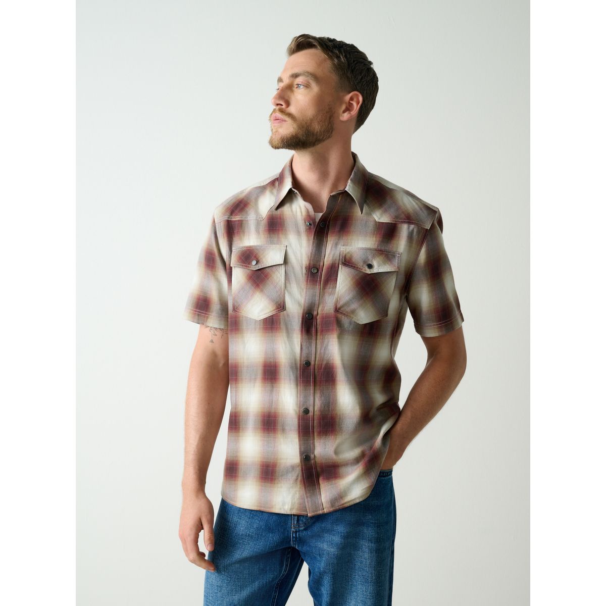 Chemise à carreaux western et manches courtes rouge, NEXT