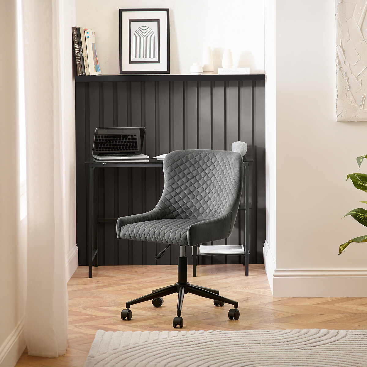 Kenton Velvet Quilted Office Swivel Chair grey, SO'HOME