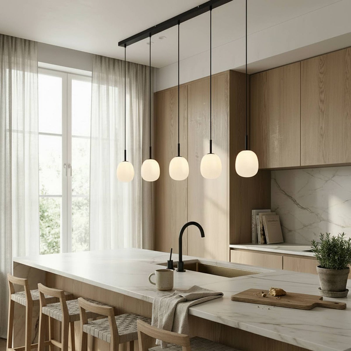 Suspension en verre moderne, Etiena blanc opale, noir mat, LINDBY