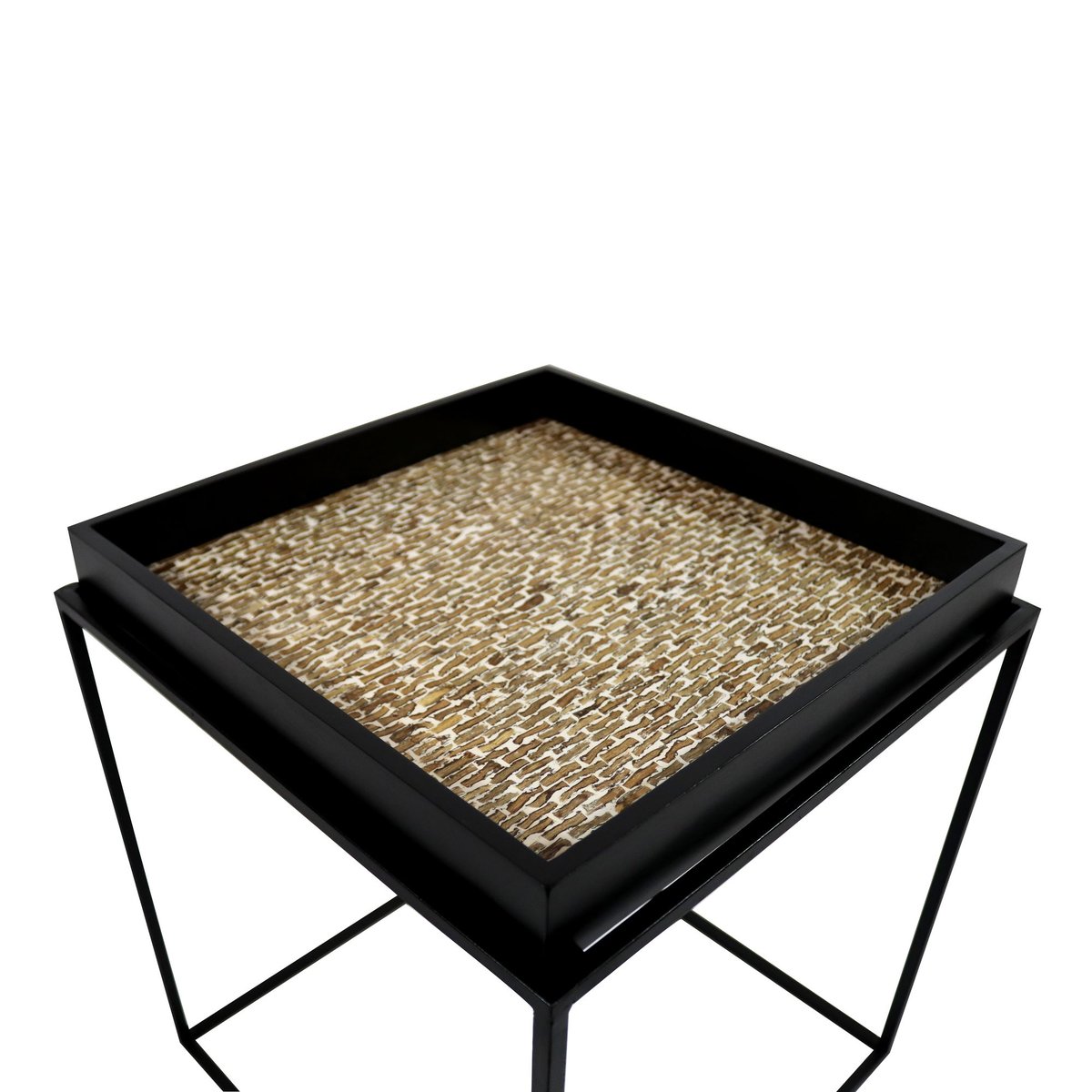 Meuble d'appoint en noix de coco et pieds en métal, LAMAI naturel-noir, NOW'S HOME