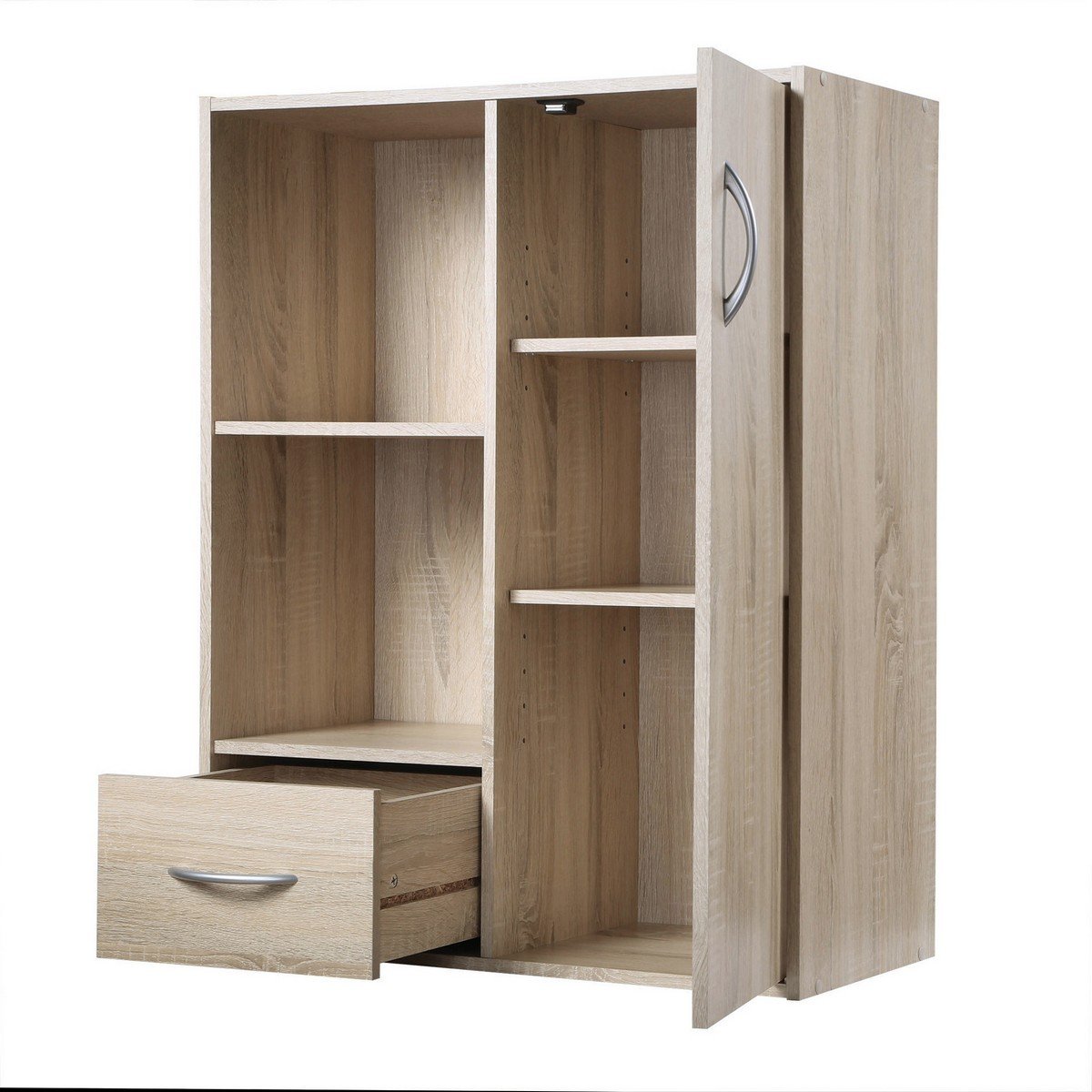 Etagère de rangement 2 casiers avec 1 tiroir et 1 placard - L61,5 cm bois clair, CALICOSY