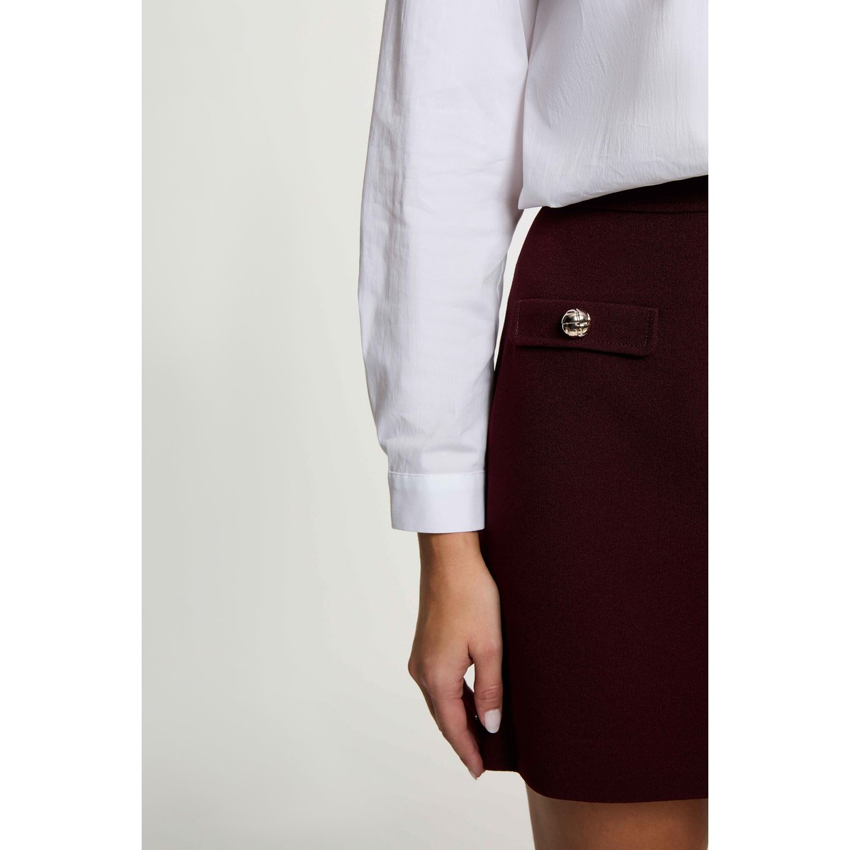 Jupe courte taille haute prune, MORGAN