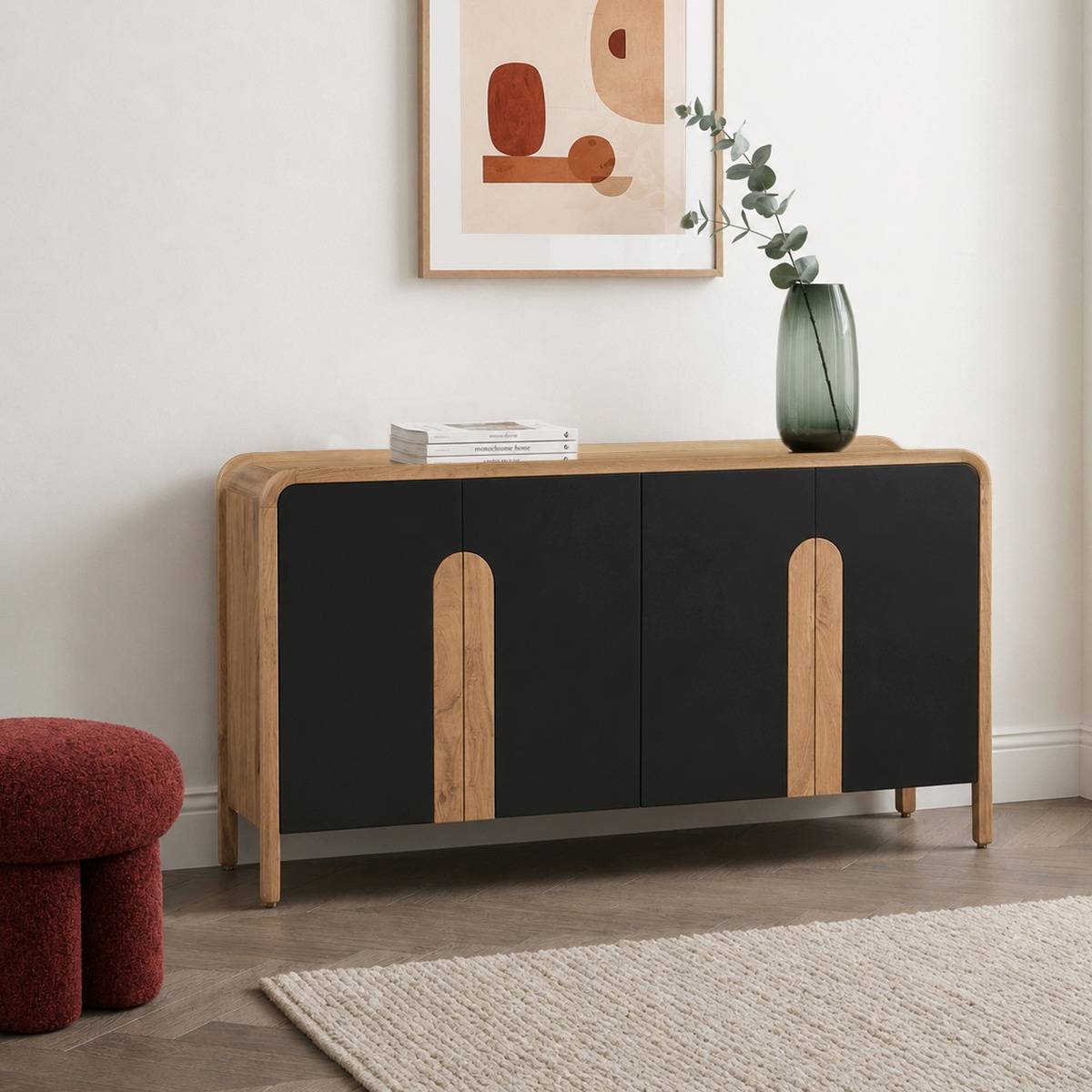 Buffet 4 portes en bois d'acacia CESAR noir, MADE IN MEUBLES