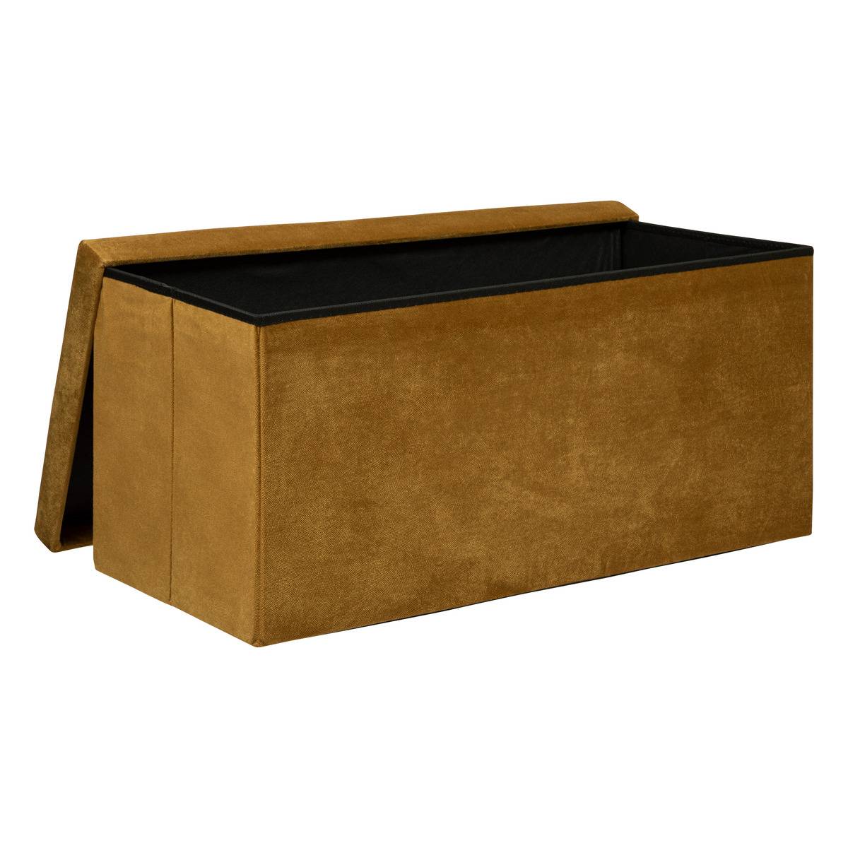 Banc coffre de rangement pliable velours LILOU ocre, ATMOSPHERA