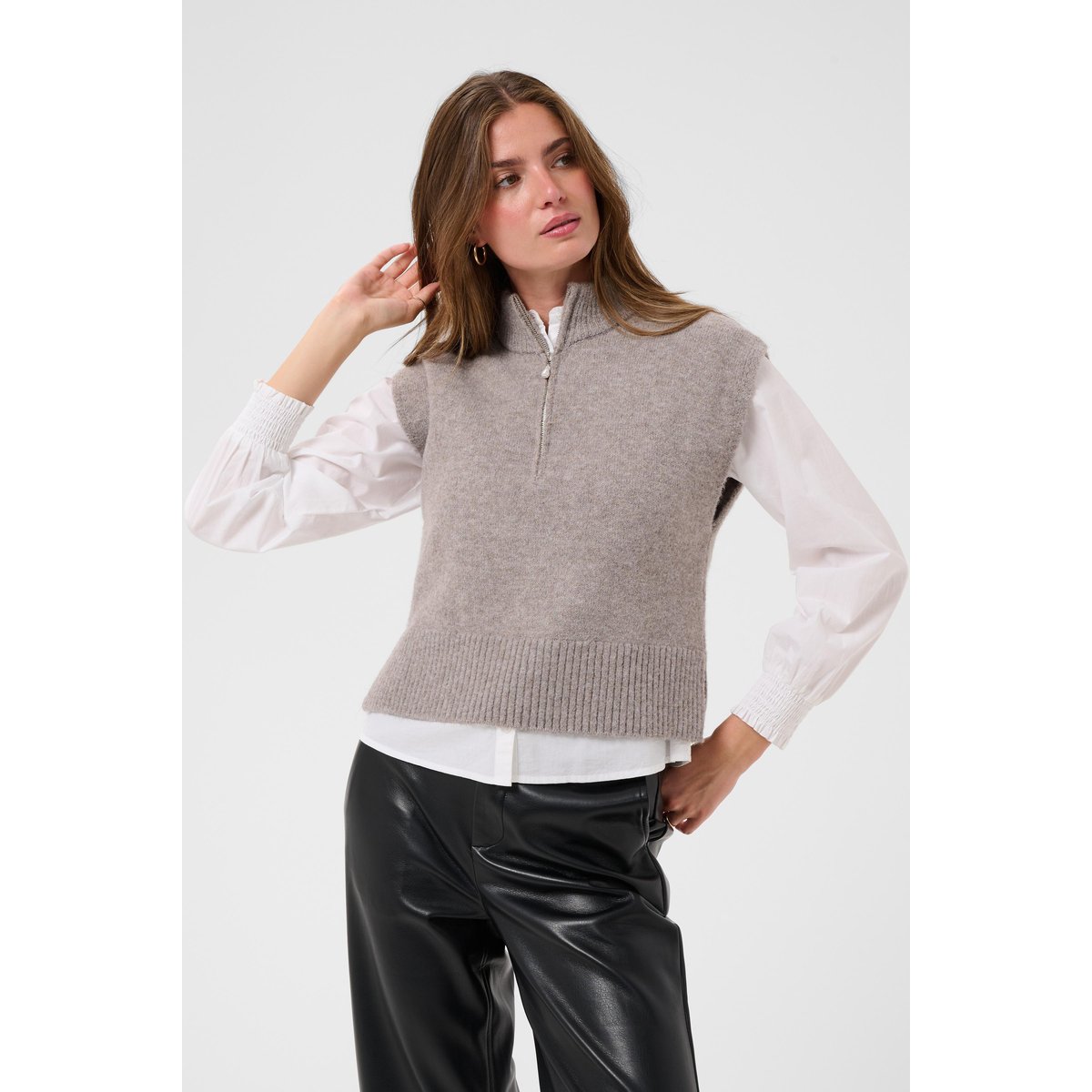Manteau tricoté beige fungi melange, CREAM