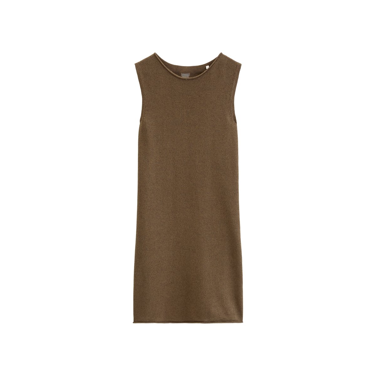Robe en tricot sans manches shaped en mélange coton organique-lin marron foncé, MARC O'POLO