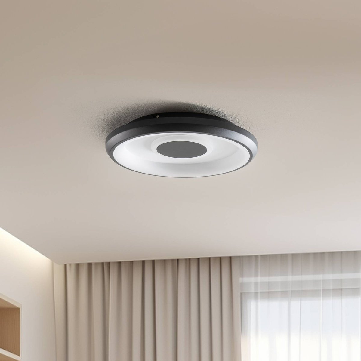 Plafonnier connecté LED, Lynden blanc, noir, LINDBY