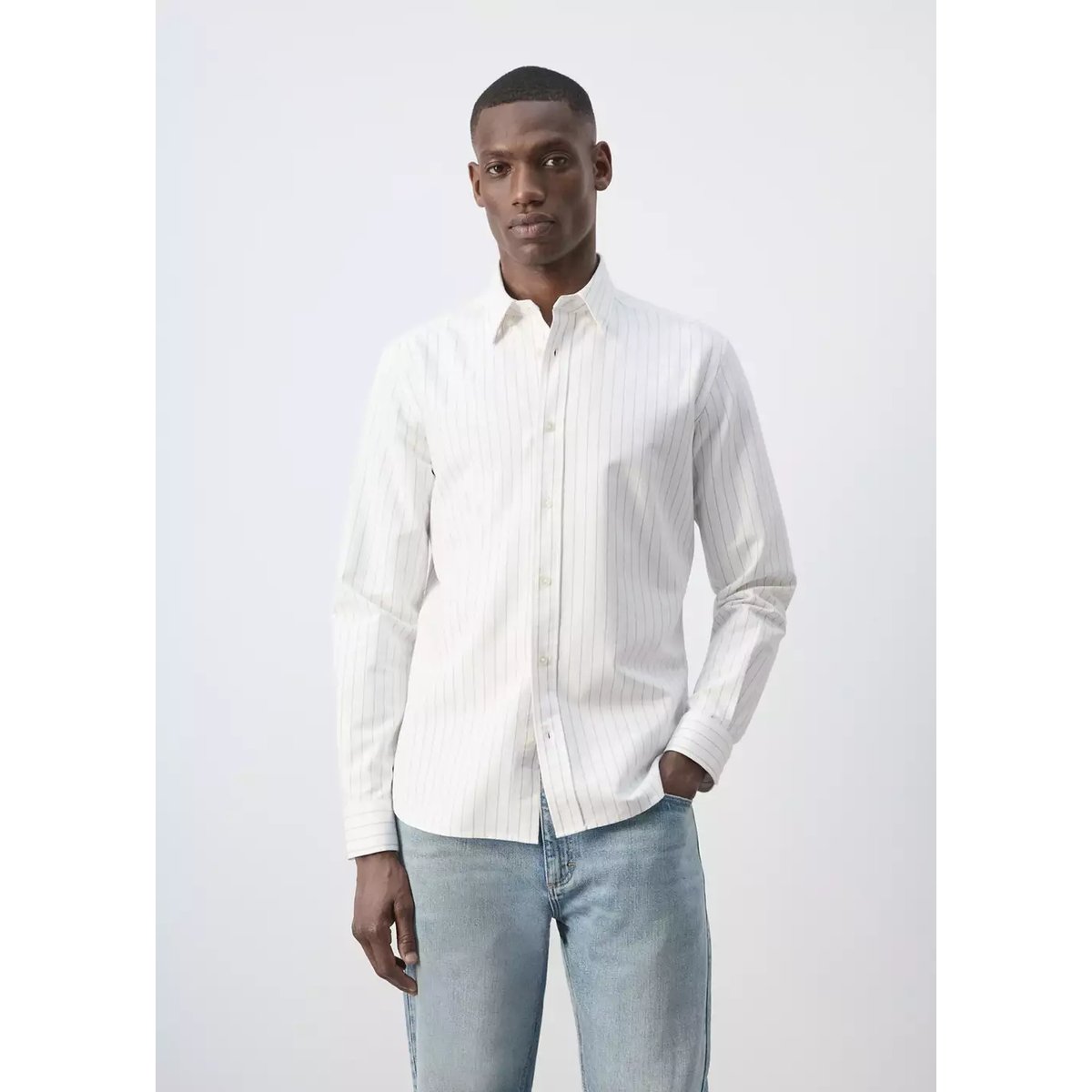 Chemise 100 % coton rayures beige, MANGO MAN