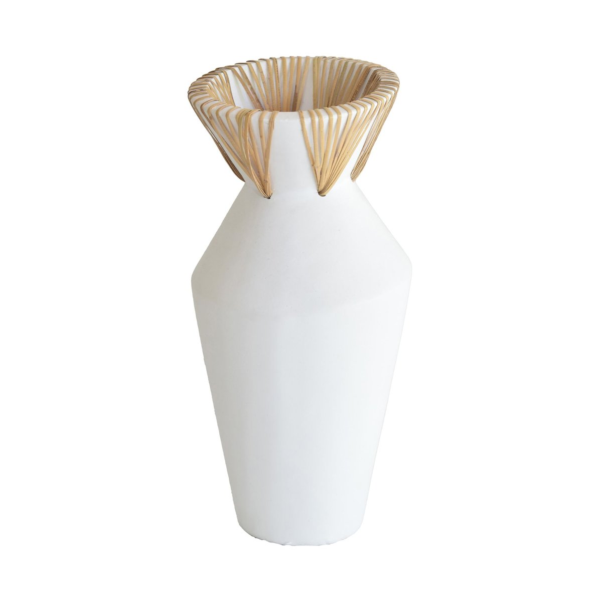 Vase en béton et rotin blanc-naturel, NOW'S HOME
