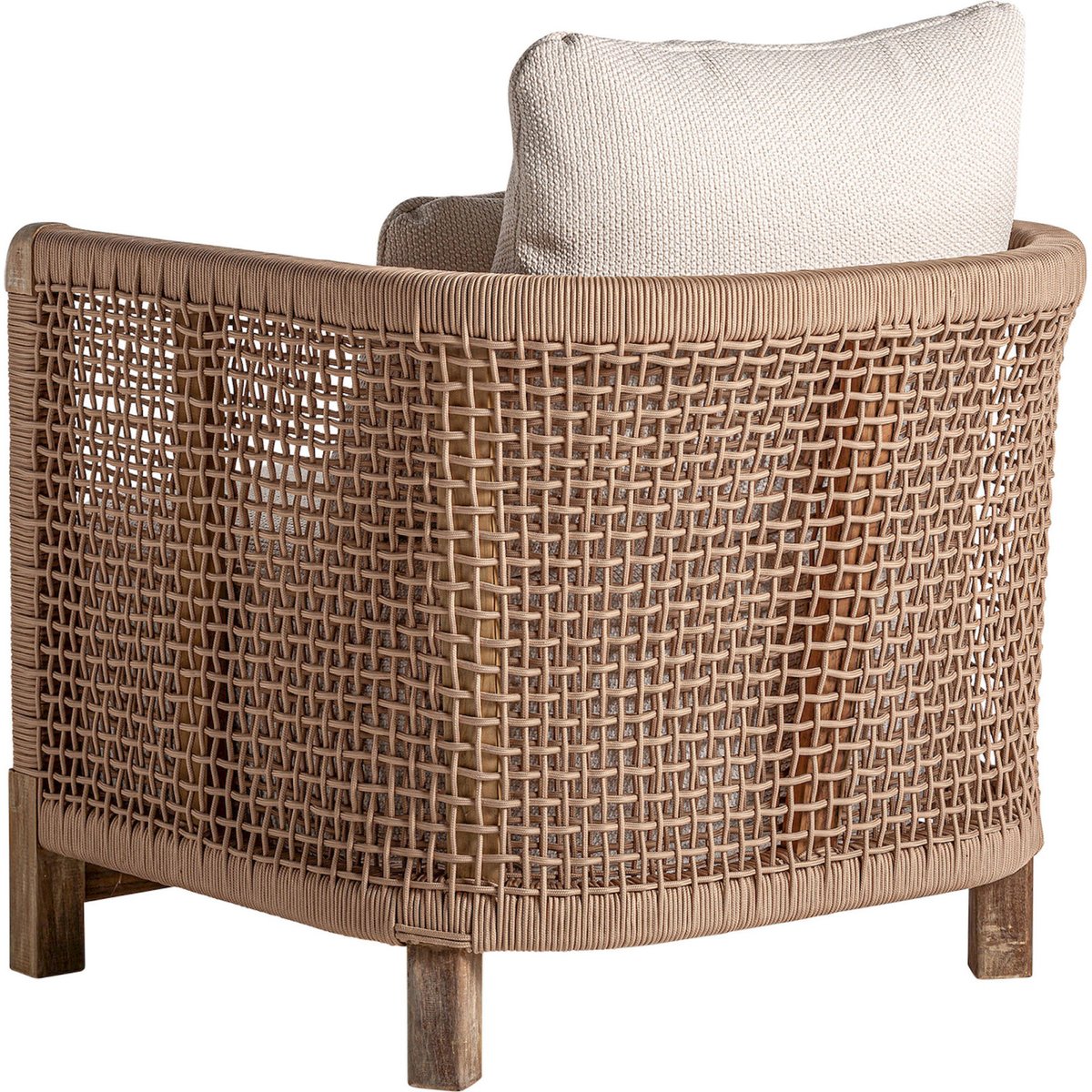 Fauteuil bohème en teck collection S.TRENA beige et bois naturel, RECOLLECTION