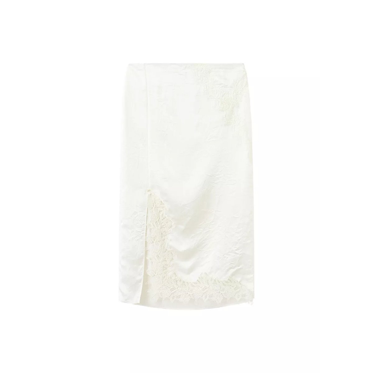 Jupe satinée dentelle blanc, MANGO