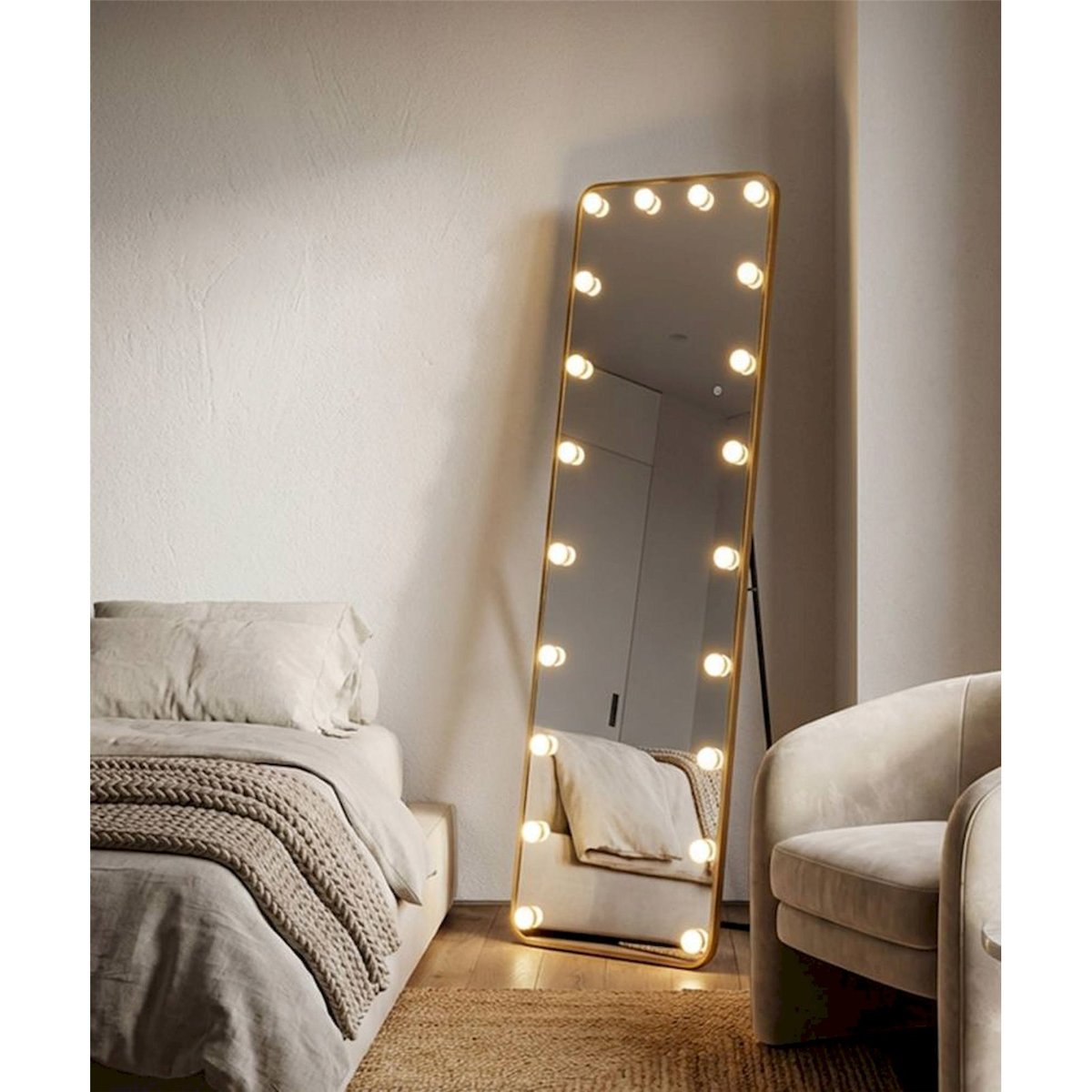 Miroir sur pied lumineux hollywood doré, RECOLLECTION