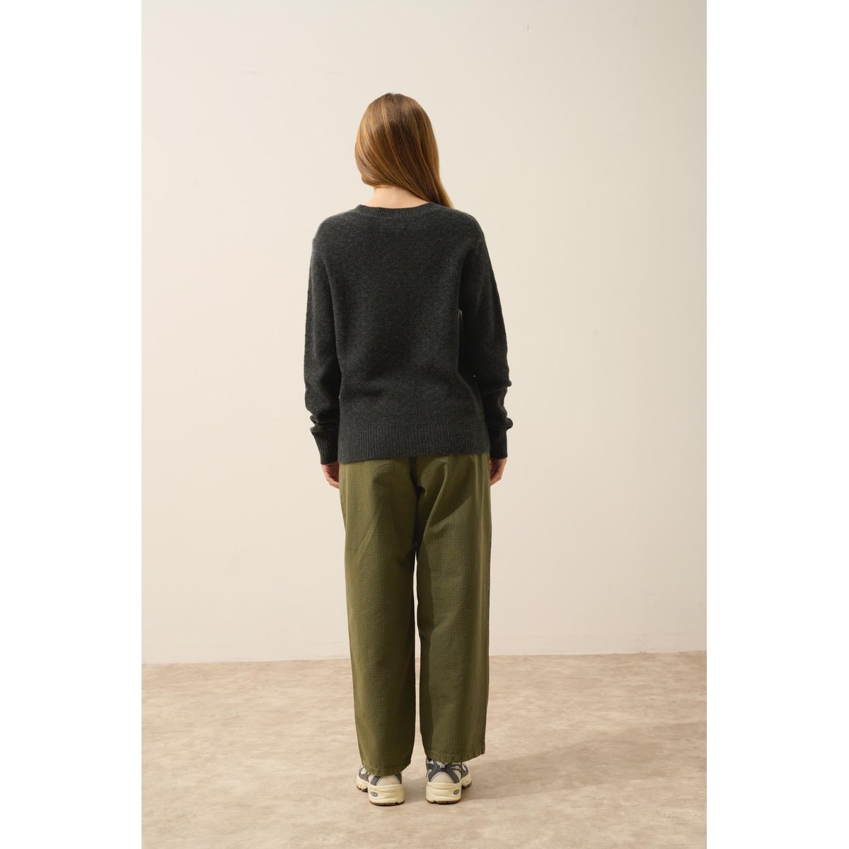 Pull Col Rond 6 Fils Carbone Chiné Cetan noir chiné, JUST CASHMERE