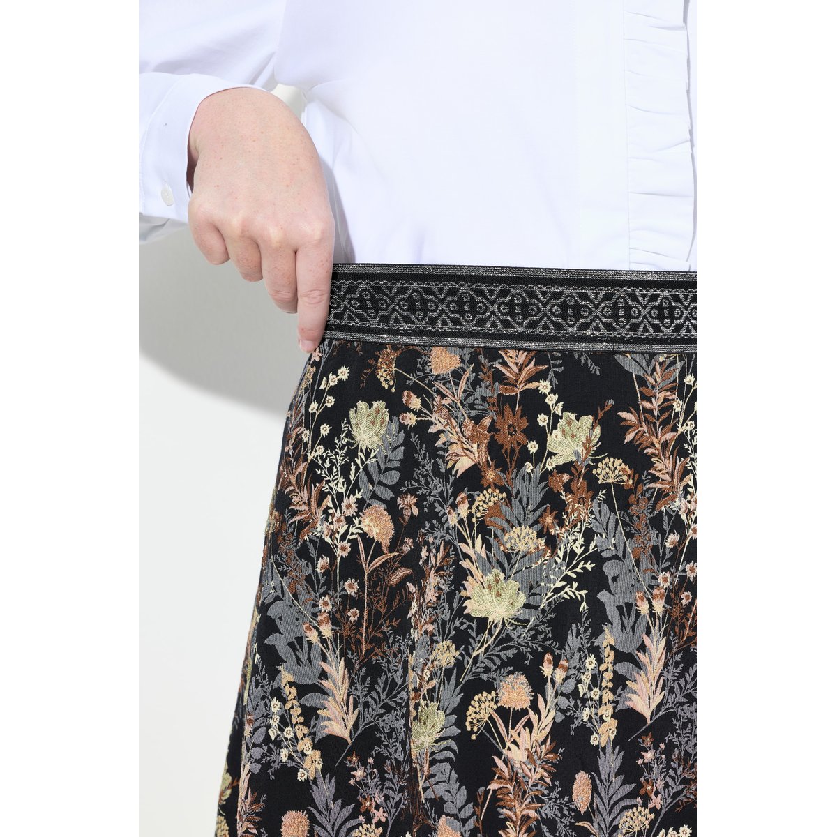 Jupe midi jacquard noir, ULLA POPKEN