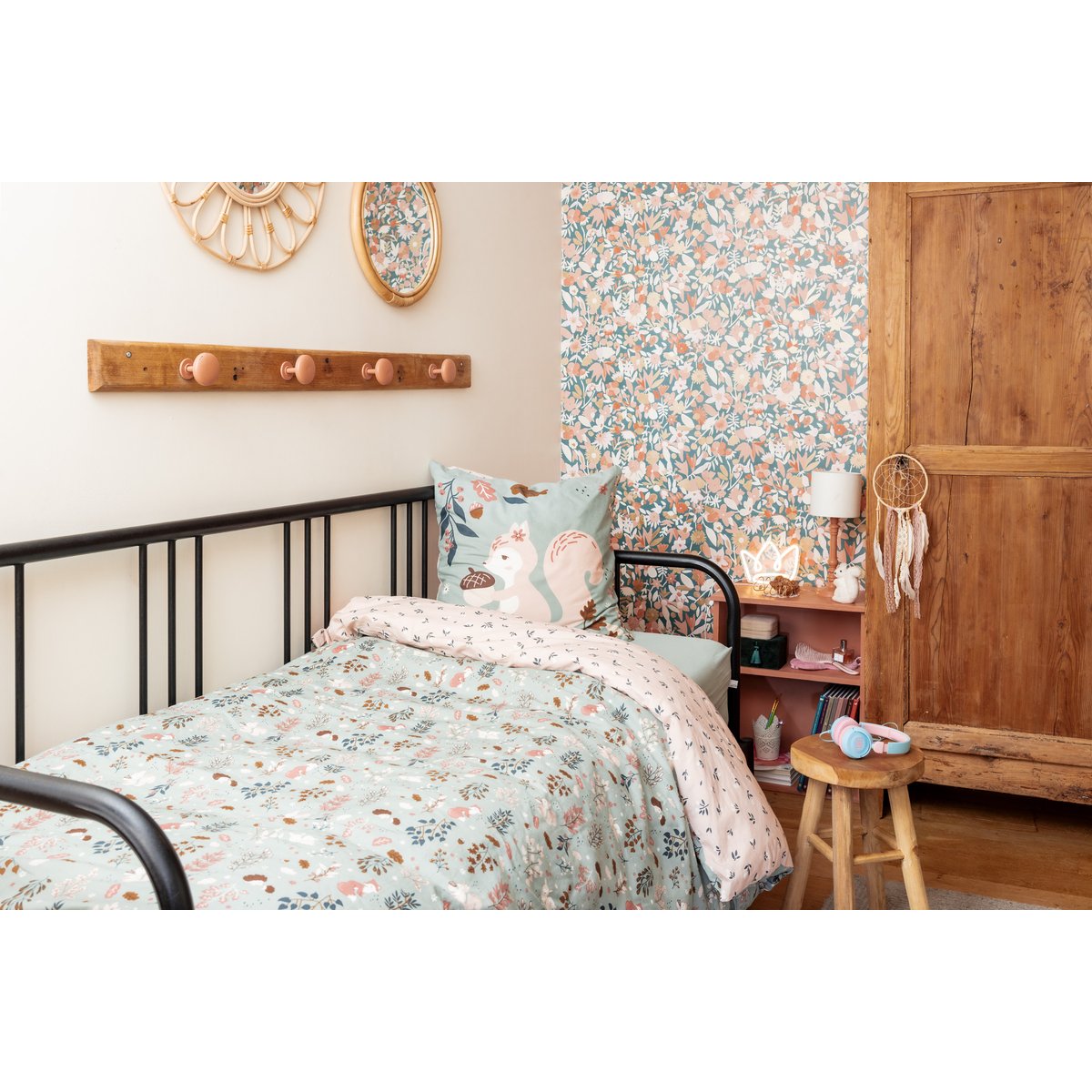 Housse de couette + taie Tamia l ecureuil vert, EDEN