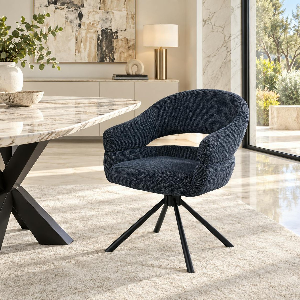Fauteuil de table pivotant à dos ouvert (lot de 2) IENA bleu, PIER IMPORT