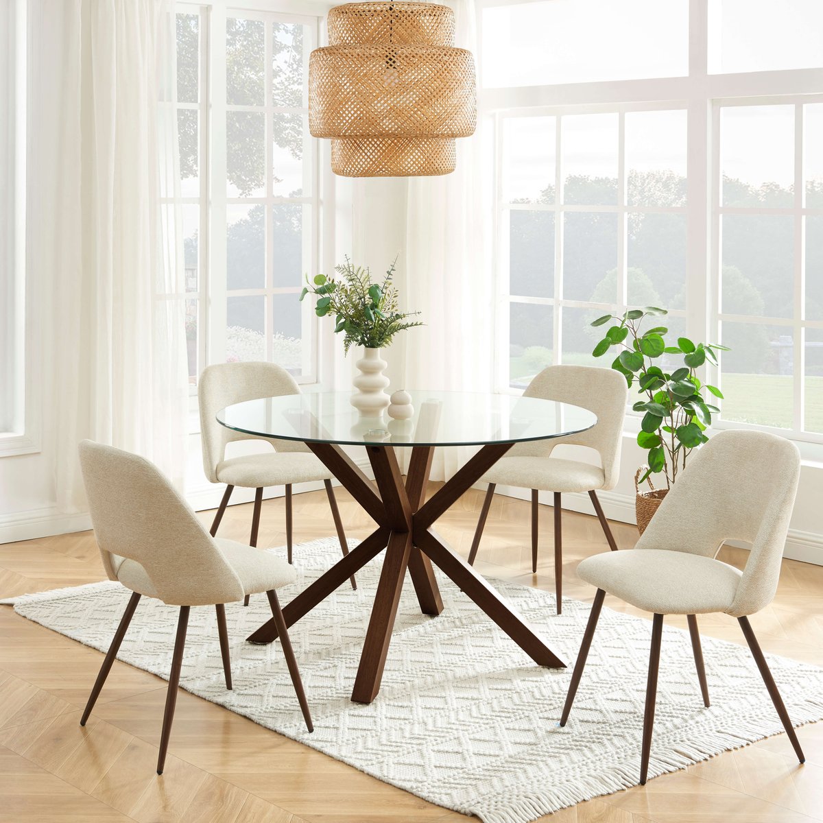 Chaises tissu pieds (lot de 2)  ELISABETH beige, BAÏTA