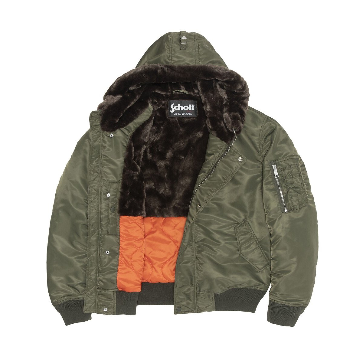 Bomber unisex con cappuccio, AIVEWOOD kaki, SCHOTT