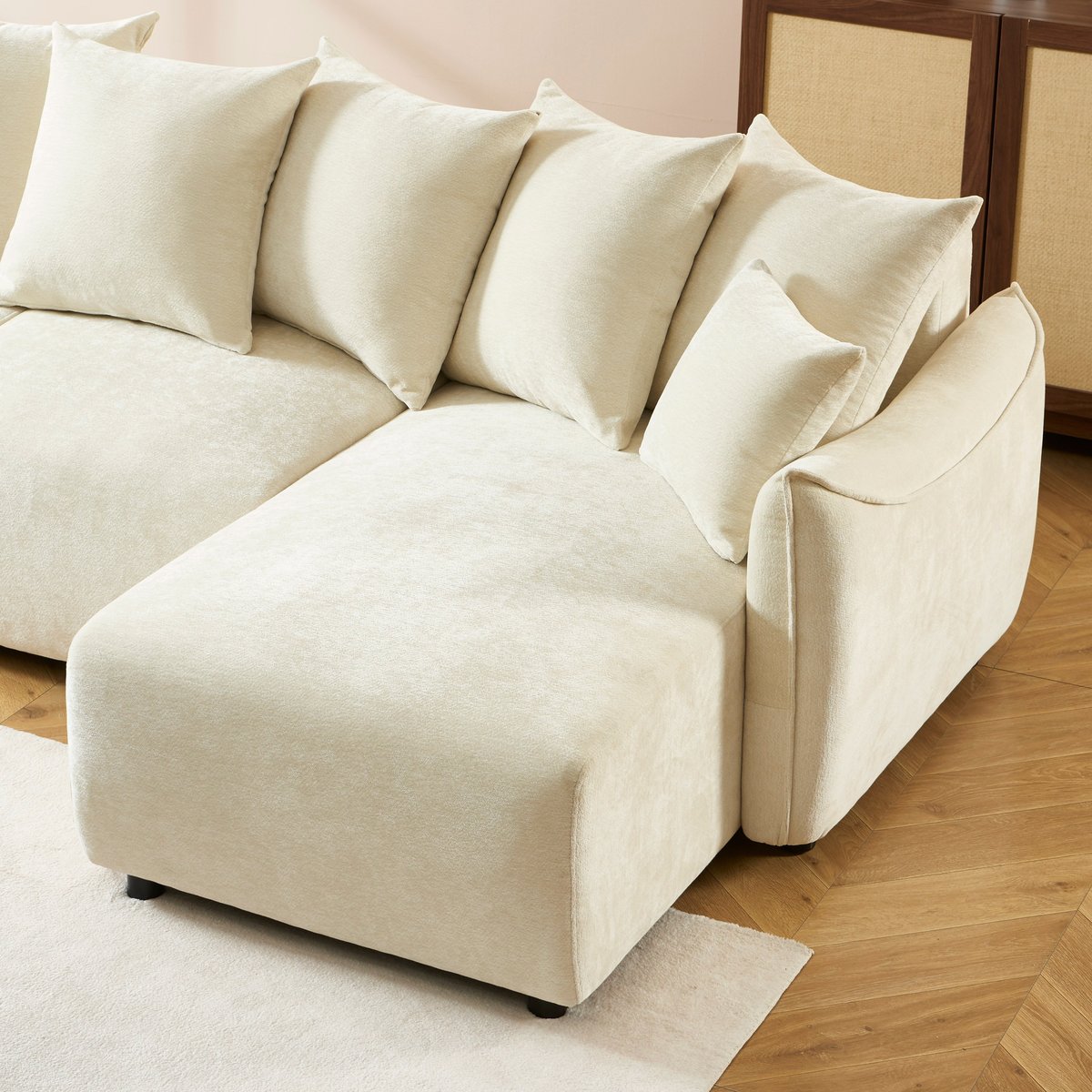 Canapé d'angle convertible tissu  OPALINE beige, BAÏTA